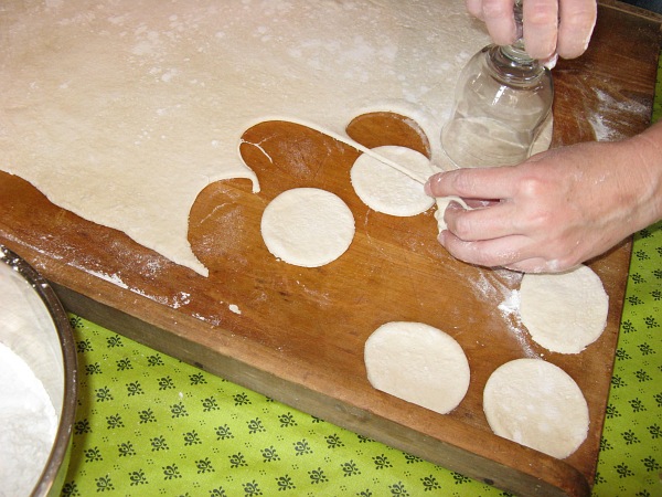 Cutting the dough.