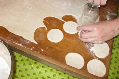 Cutting the dough.